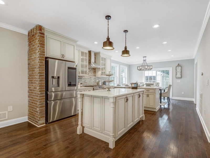 newly remodeled kitchen with classic countertop