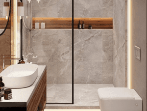 Modern-tiled bathroom suite