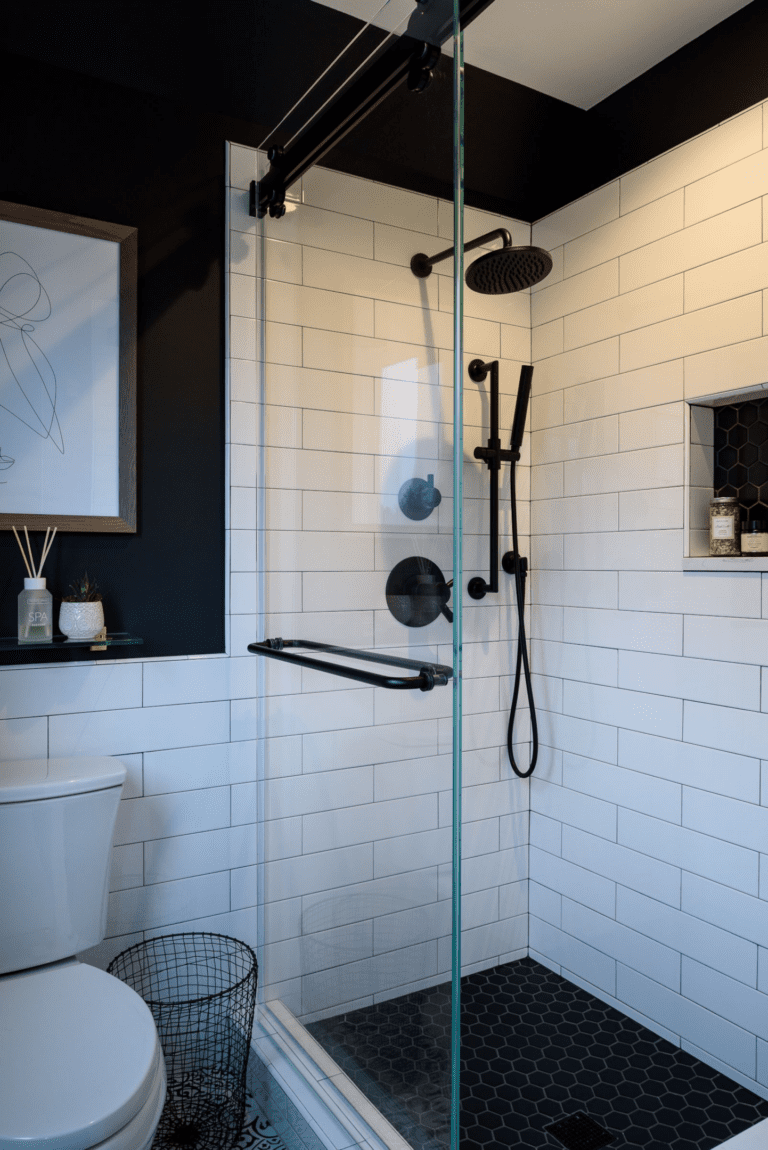 Glass-walled basement shower