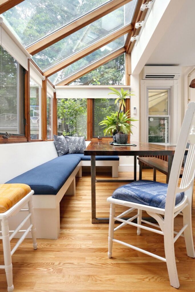 Sunroom window for open kitchen space