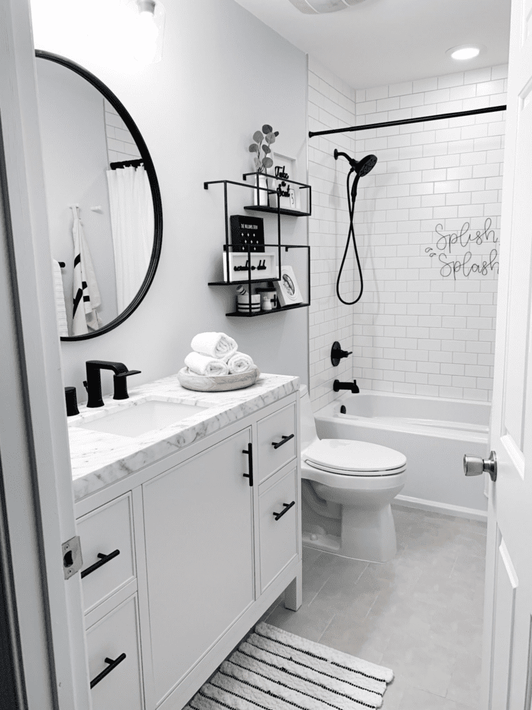 White-themed bathroom basement