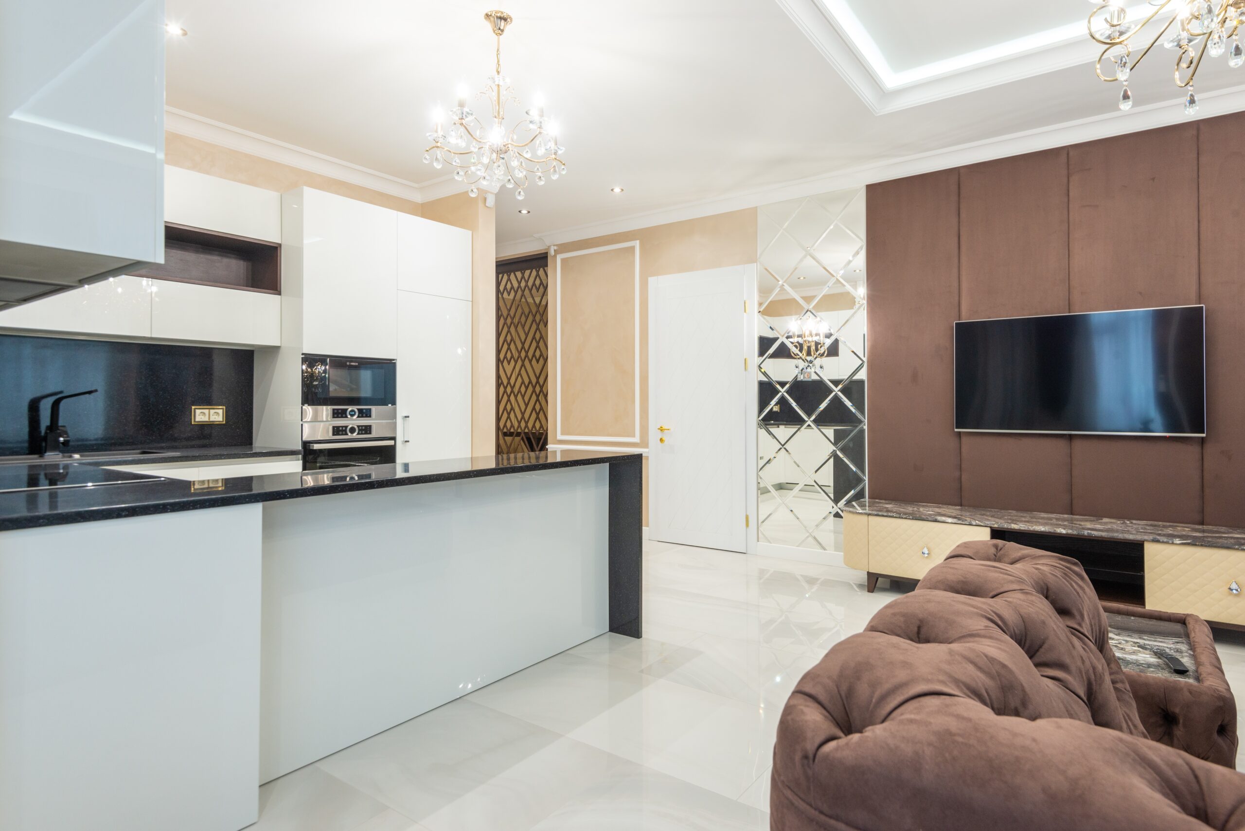 A brown color-schemed kitchen in a custom home