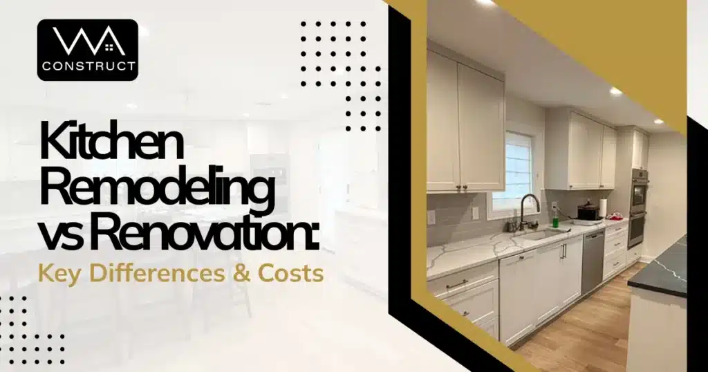 Infographic comparing kitchen remodeling and renovation, highlighting key differences and associated costs.