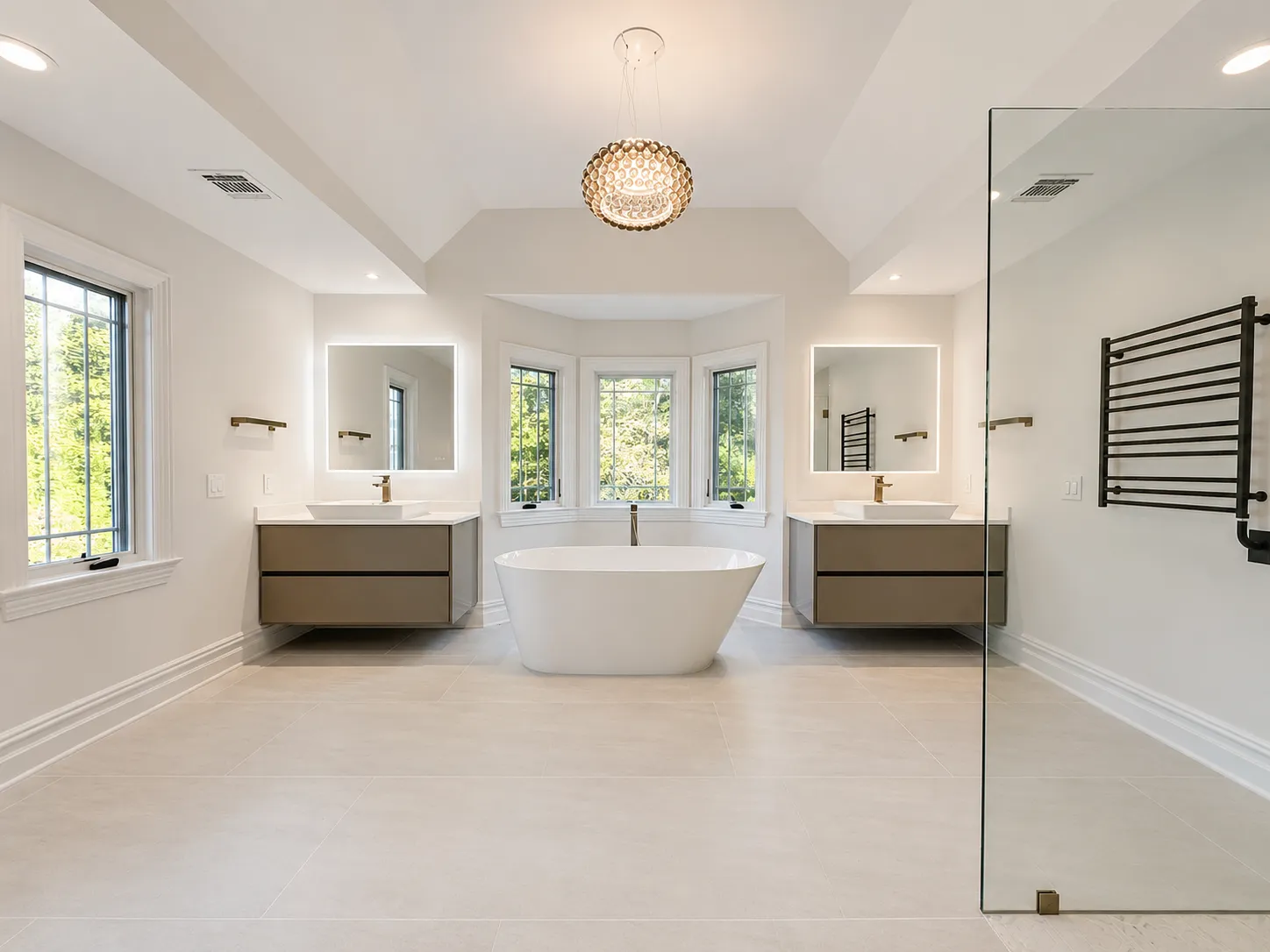 Edison master bathroom double vanity and freestanding tub