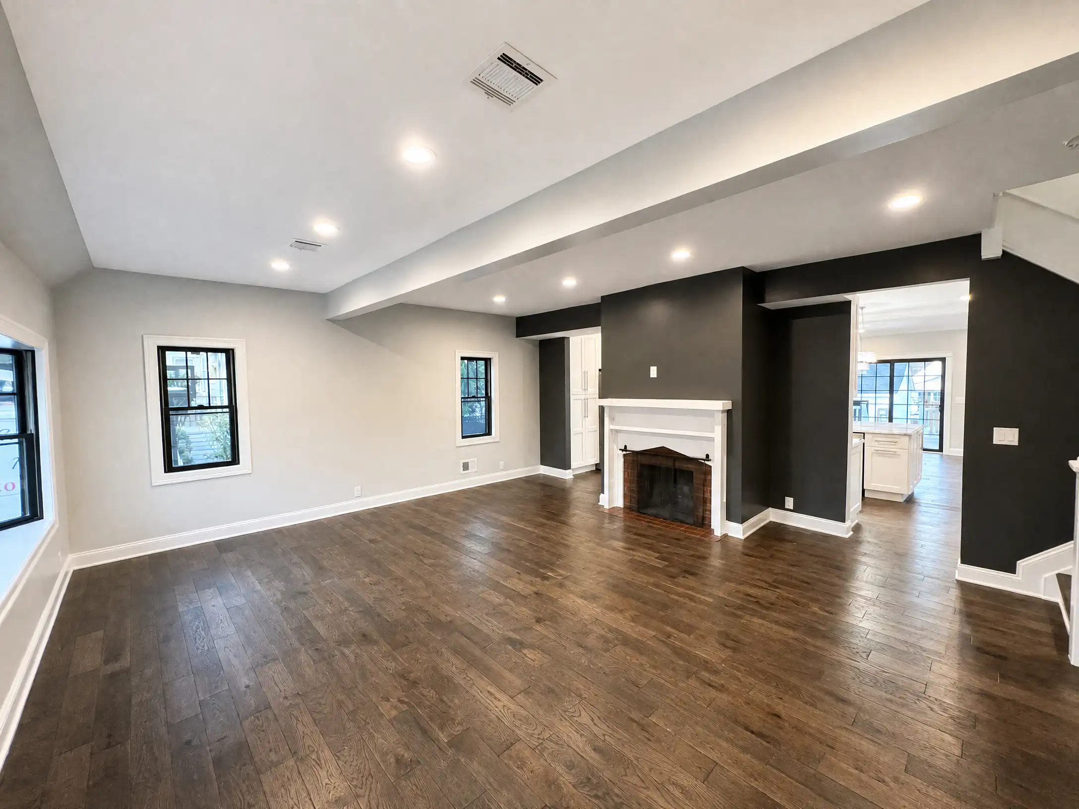Family room fireplace view